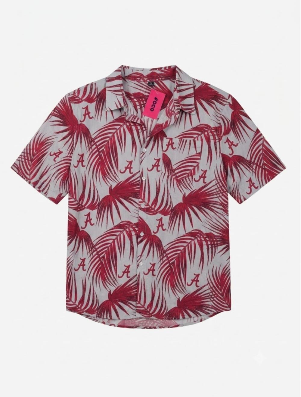 FOCO XL Atlanta Braves Hawaiian Button Down Short Sleeve Shirt NWT Gray Red Men